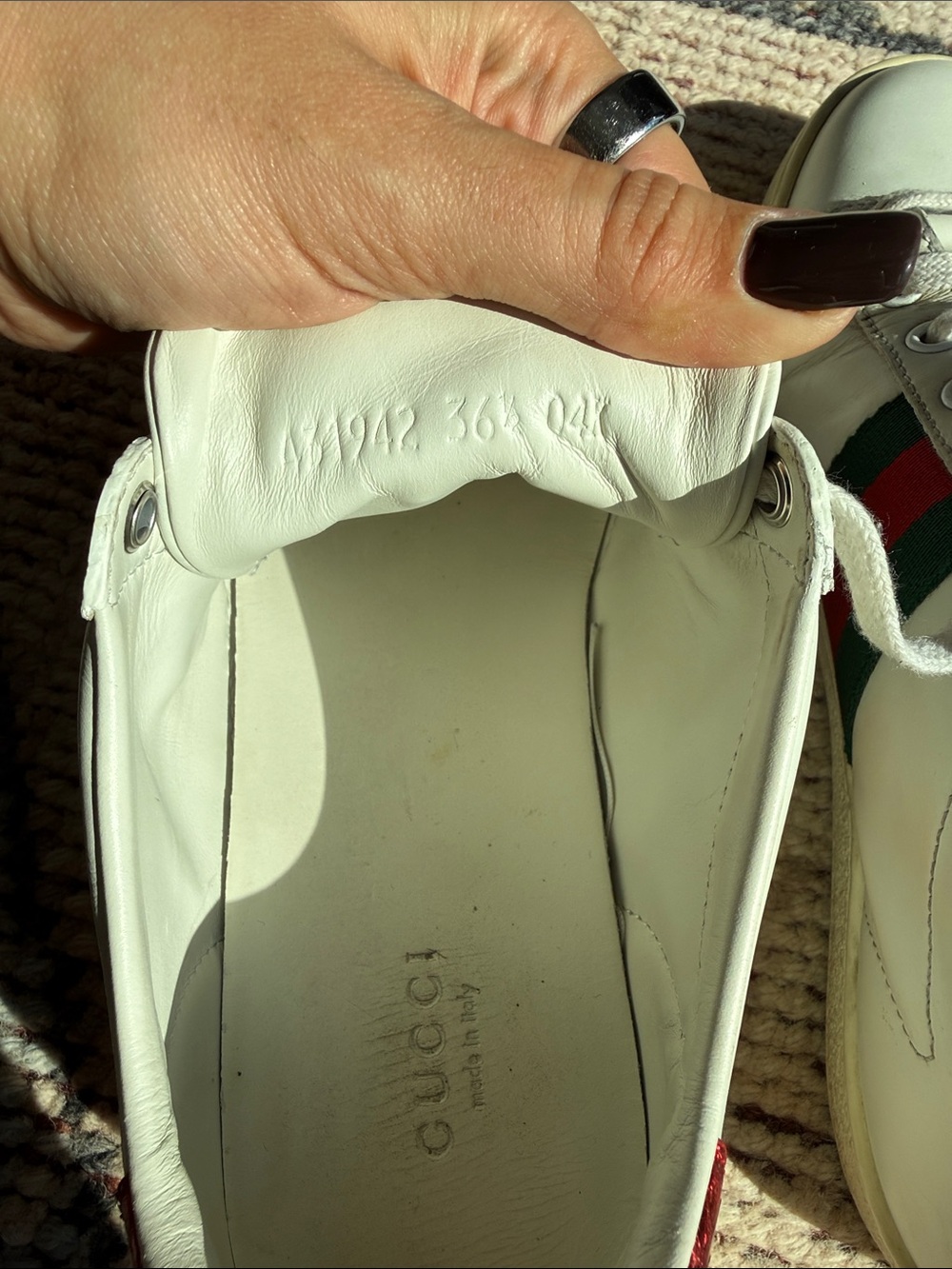 Gucci White Leather Sneakers with Green & Red Stripe and Gold Bee - Picture 7 of 7
